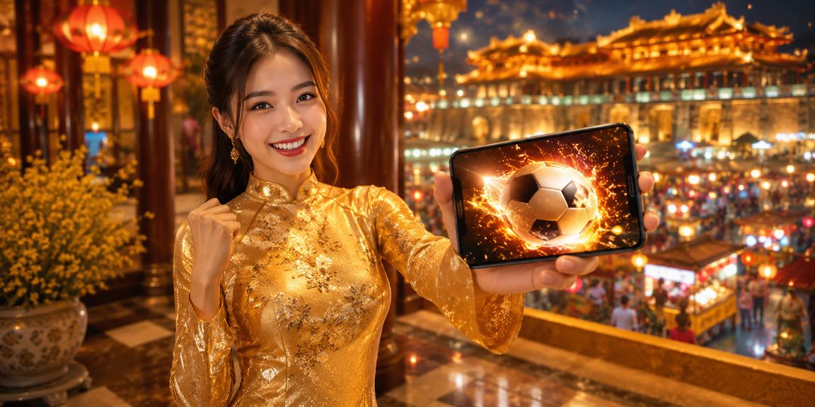Phụ nữ mặc áo dài tại Huế sử dụng điện thoại di động để truy cập nền tảng giải trí xsdno trong không gian truyền thống